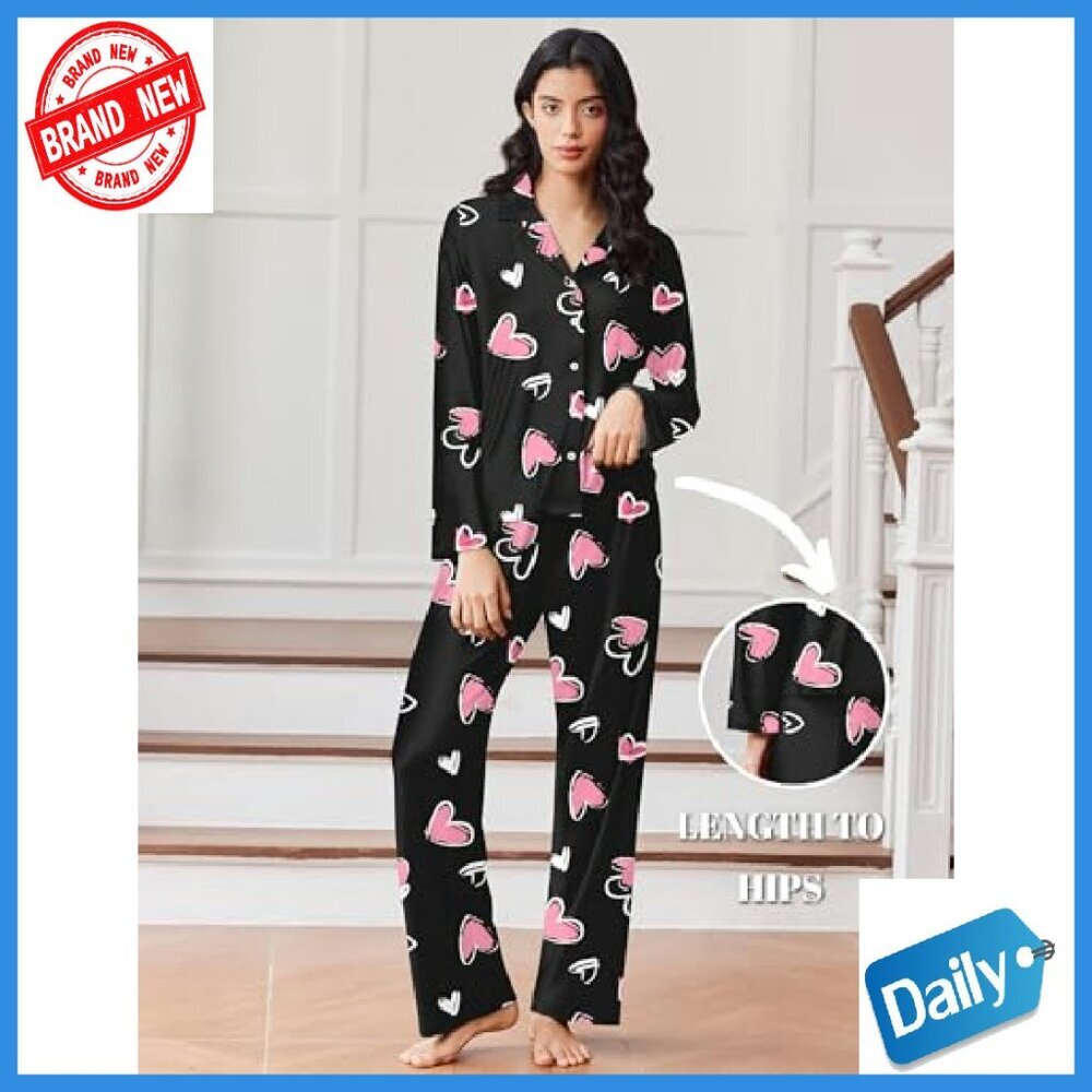 Soft Long Sleeve Pajama Set with Pockets, Button Down Top & Drawstring Pants - Picture 3 of 8